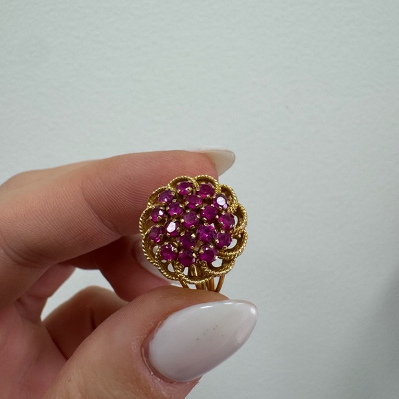 14K yellow gold and pink sapphires cluster ring - Picture 8 of 14